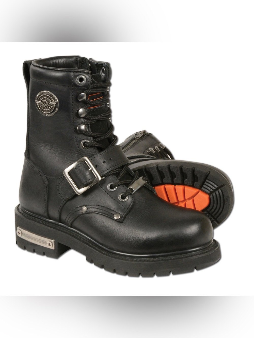 MILWAUKEE LEATHER MBL201 WOMEN'S BLACK LEATHER LACE-UP MOTORCYCLE BOOTS Size 8
